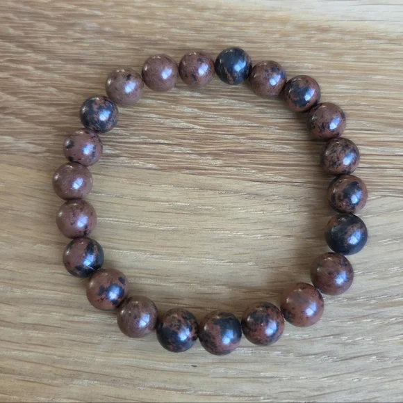 Mahogany Obsidian Beads Bracelet, Stretch, Hand Crafted - Picture 2 of 8